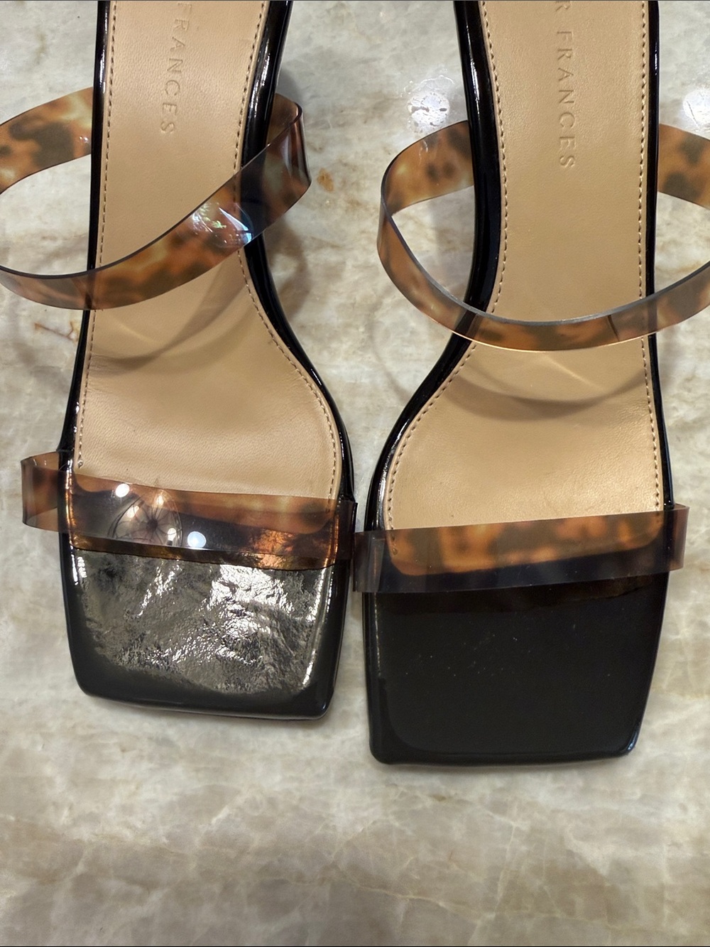 Dear Frances Black Patent Mules with Tortoiseshell Clear Straps - Picture 4 of 4